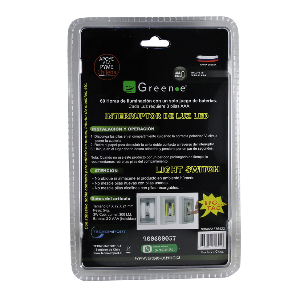 Luz Led Con Interruptor de 3W Tic-Tac