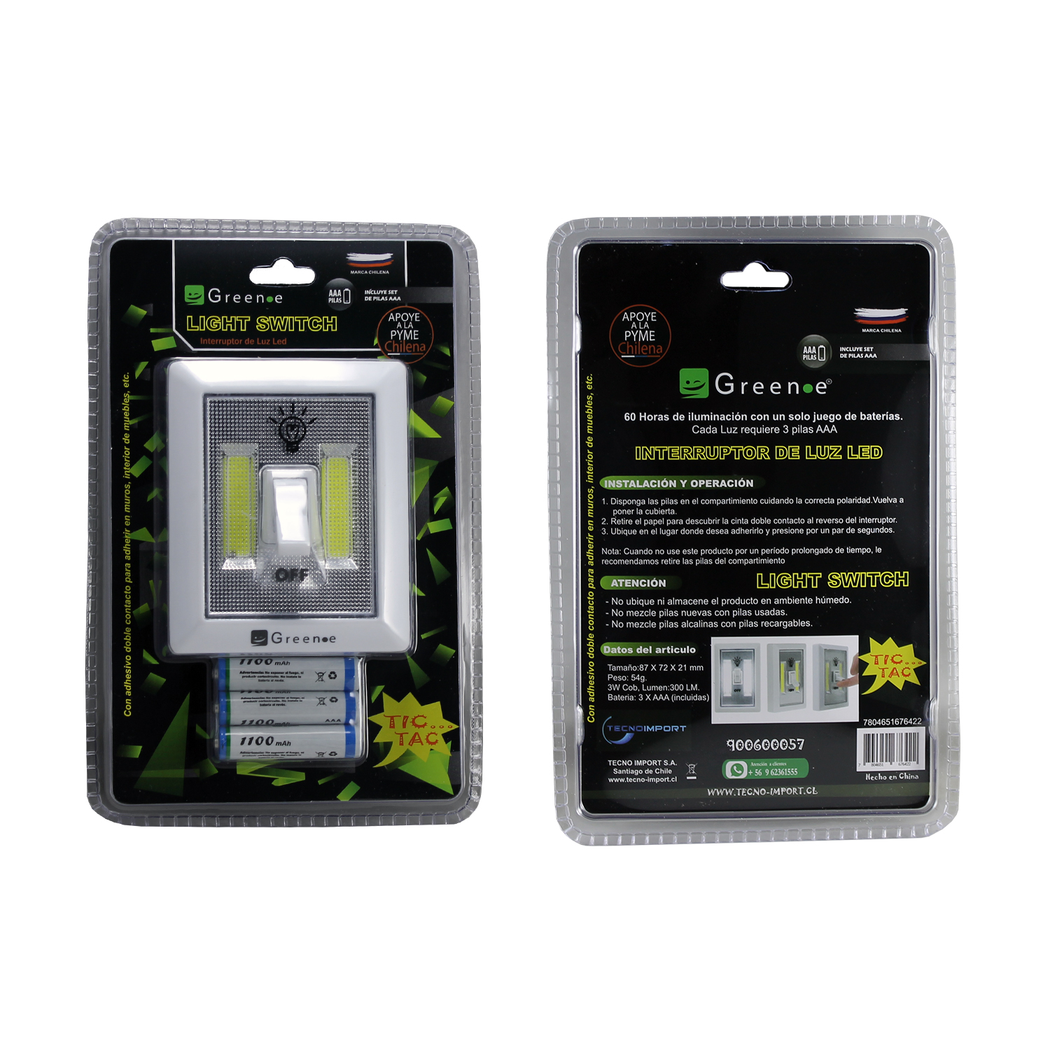 Luz Led Con Interruptor de 3W Tic-Tac