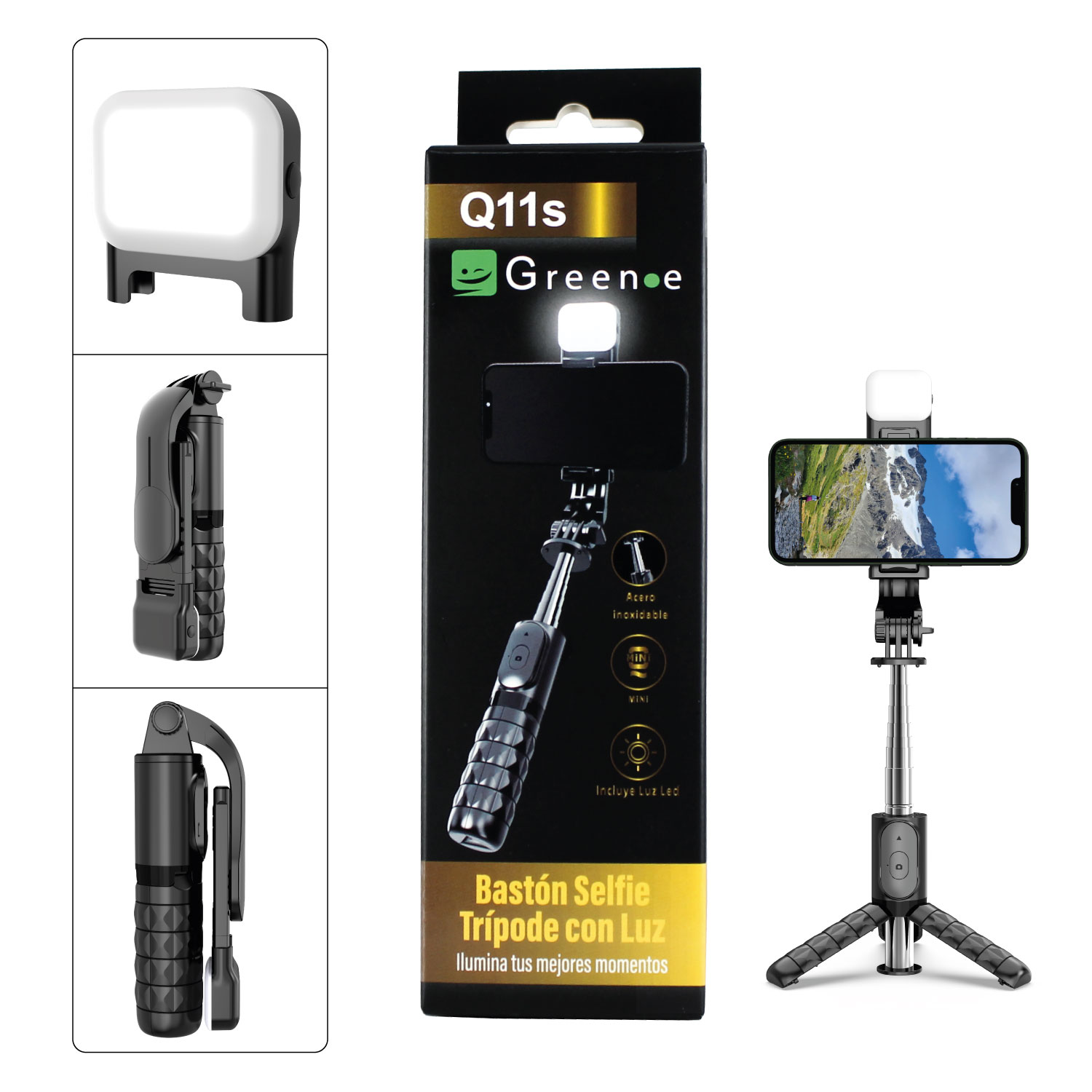 Bast&oacute;n Selfie Tr&iacute;pode con Luz led Q11s