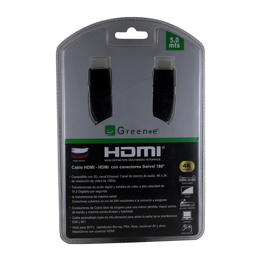 Cable HDMI-HDMI 180&ordm; / 5 mts