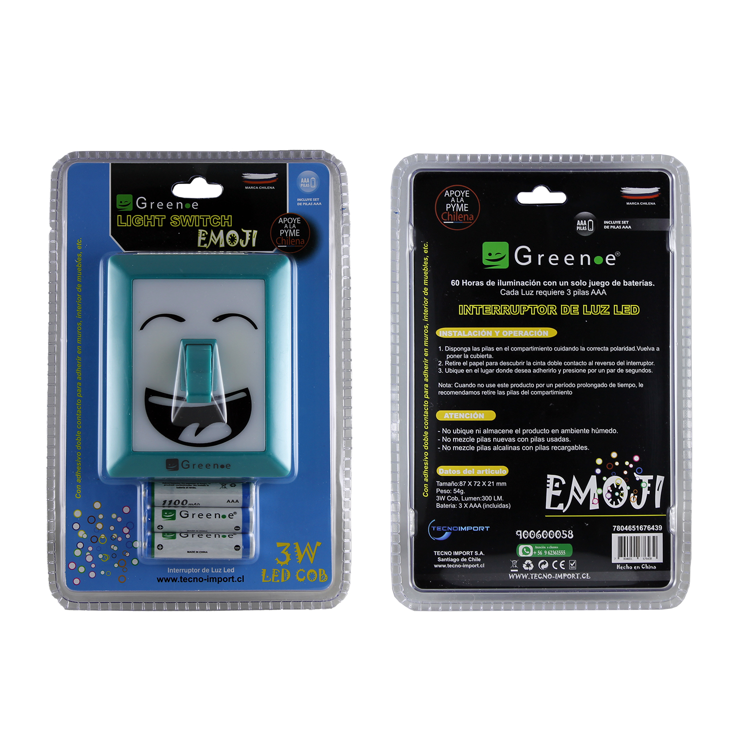 Luz Led Con Interruptor de 3W Emoji Azul